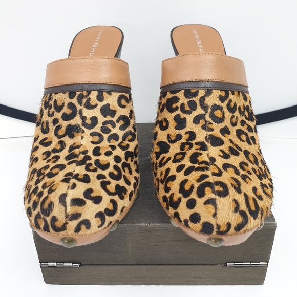 Tommy Hilfiger mules leopard pony hair wooden high heels size 8 - Picture 5 of 16